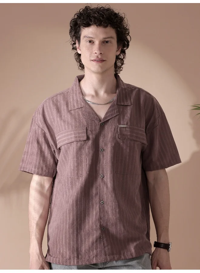 Beyoung Mauve Half-Sleeves Shirt for Men