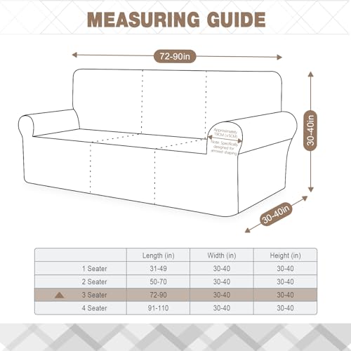 Ruaozz Stretch Sofa Cover 1 Piece Couch Covers for 3 Cushion Couch Non Slip Universal Sofa Slipcover Washable Soft Jacquard Furniture Protector with 2 pcs Throw Pillow Covers (3 Seater, Chocolate) - Image 2