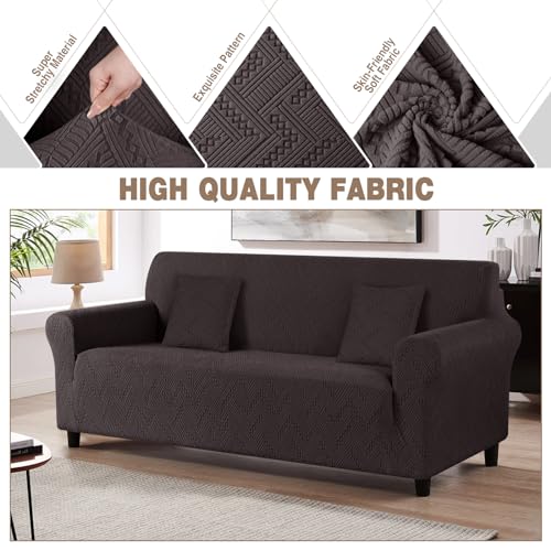 Ruaozz Stretch Sofa Cover 1 Piece Couch Covers for 3 Cushion Couch Non Slip Universal Sofa Slipcover Washable Soft Jacquard Furniture Protector with 2 pcs Throw Pillow Covers (3 Seater, Chocolate) - Image 4