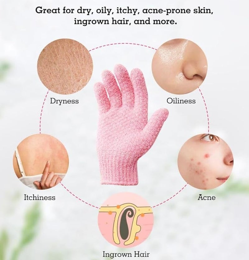 1 Pairs Exfoliating Gloves, Body Scrub Wash Mitts for Bath Shower, Luxury Spa Exfoliation Accessories for Men Women-pink - Image 3