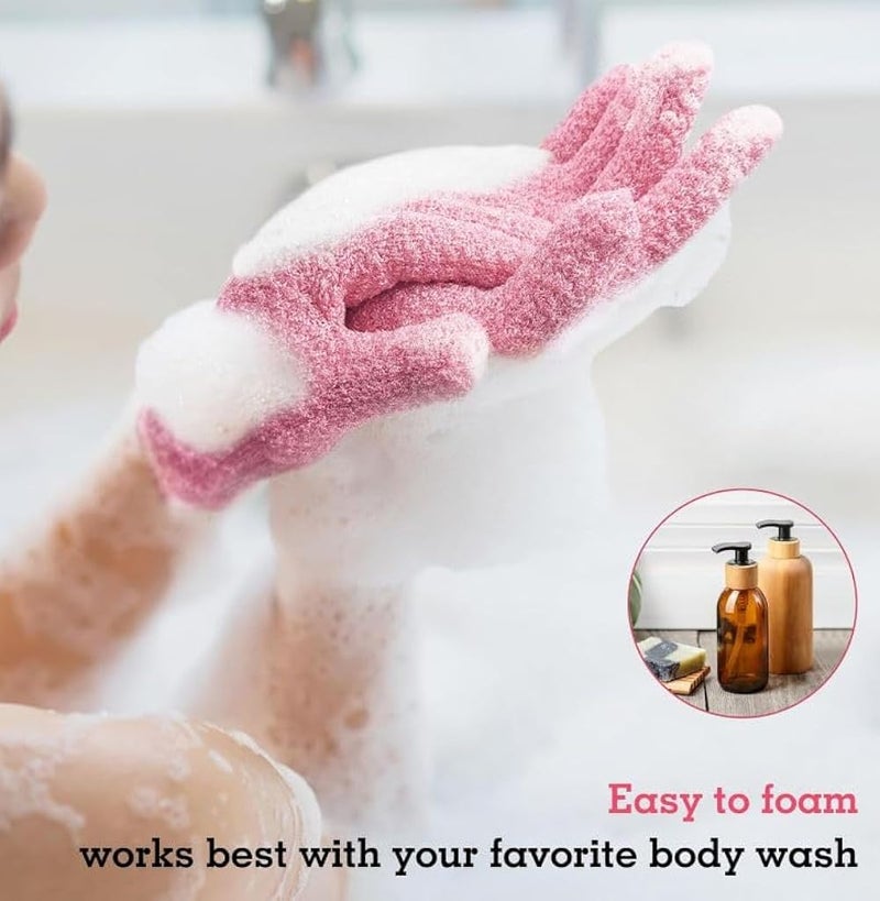 1 Pairs Exfoliating Gloves, Body Scrub Wash Mitts for Bath Shower, Luxury Spa Exfoliation Accessories for Men Women-pink - Image 5