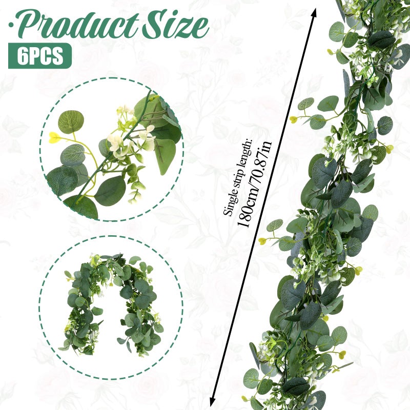 Aeaocvo 6 Pack Artificial Eucalyptus Leaf Garland, 5.9ft Faux Greenery Garland Fake Eucalyptus Wreath Vines for Centerpiece Table Wedding Backdrop Arch Wall Decor - Image 2