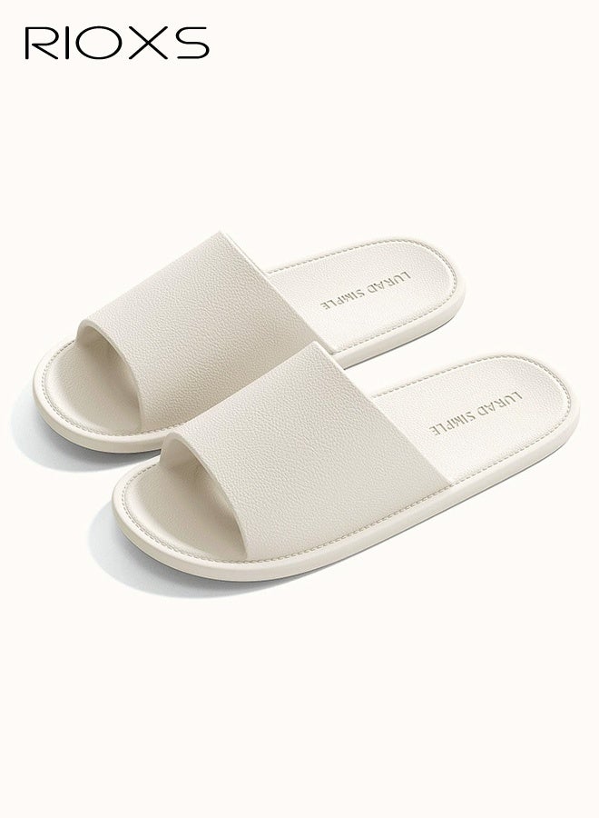 RIOXS Unisex Quick-Dry Slippers, Breathable Indoor Couple's Home Slippers with Thin Soles, Lightweight Non-Slip Bathroom and Shower Slippers, Quick-Dry Open-Toe Solid-Color Flat Slippers, Ideal for Hotels, Travel, Vacations, Business Trips, and Wearing After a Shower, White - Image 1