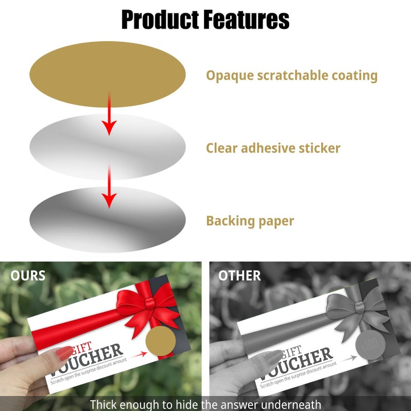 CHTUGEM 90 Pack Scratch Off Labels Stickers, 3 Sheets 1" Round Self-Adhesive Stickers for DIY Scratch Off Cards, Reward Cards, Party Favors (Gold) - Image 4