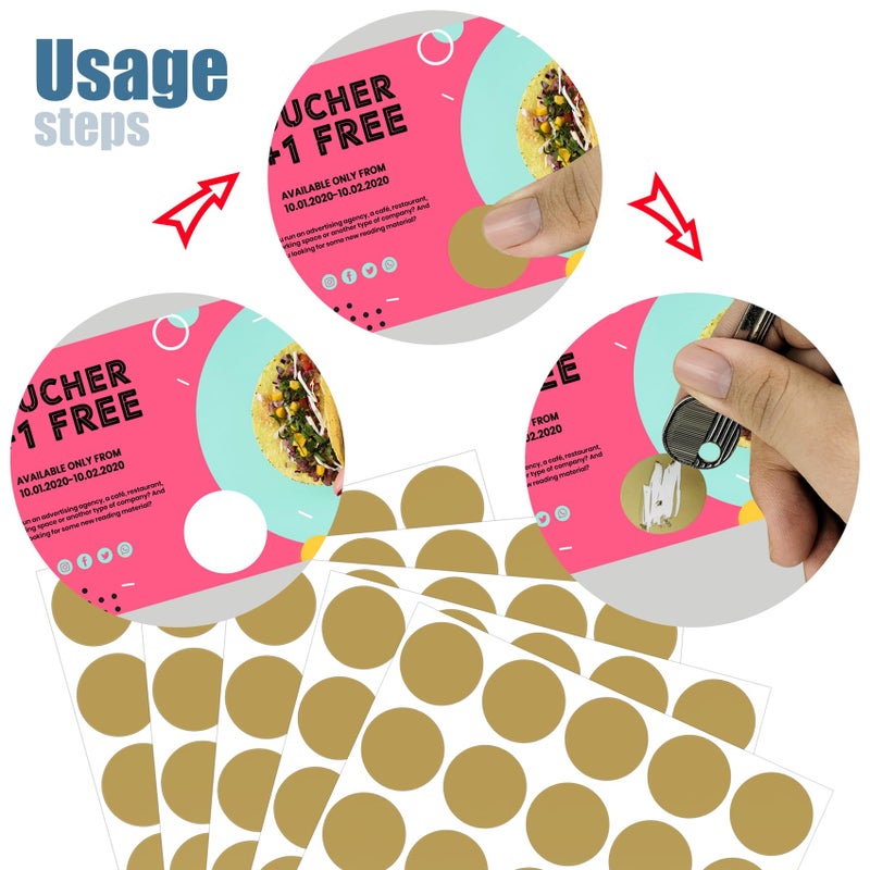 CHTUGEM 90 Pack Scratch Off Labels Stickers, 3 Sheets 1" Round Self-Adhesive Stickers for DIY Scratch Off Cards, Reward Cards, Party Favors (Gold) - Image 5