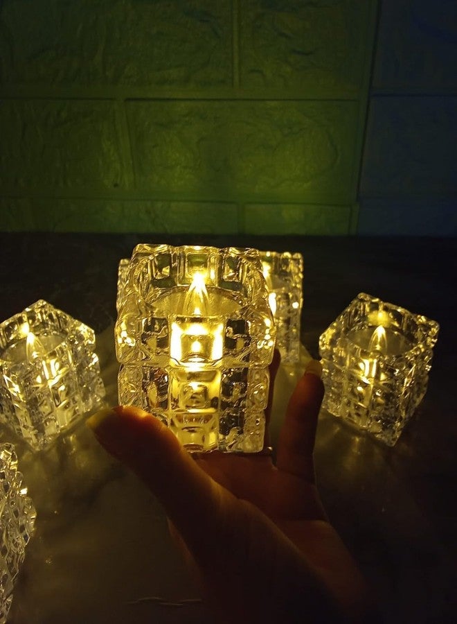 DOJI Block Crystal tealight Candles Smokeless Candle Light, Flameless led Diya | led Candles | Tea Lights Candles for Diwali and Christmas Decorations (Pack of 3) - Image 3