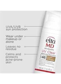 EltaMD EltaMD UV Clear Facial Sunscreen SPF 46 - For Skin Types Prone To Acne, Rosacea & Hyperpigmentation - Tinted 48g/1.7oz Cream  - Image 2