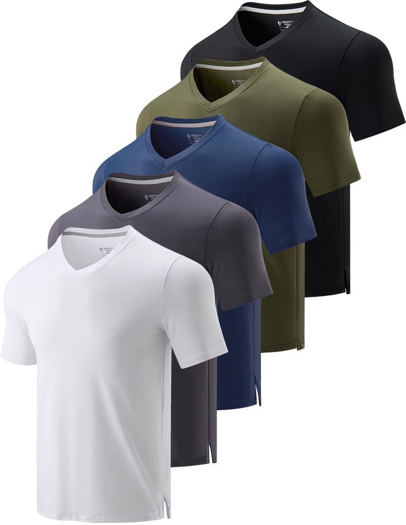 Liberty Pro 5 Pack Mens V-Neck Dry Fit Active T-Shirts, Athletic Short Sleeve Workout Tops Gym Casual Tees (Available in Big & Tall Sizes) (Set 10, Medium) - Image 1