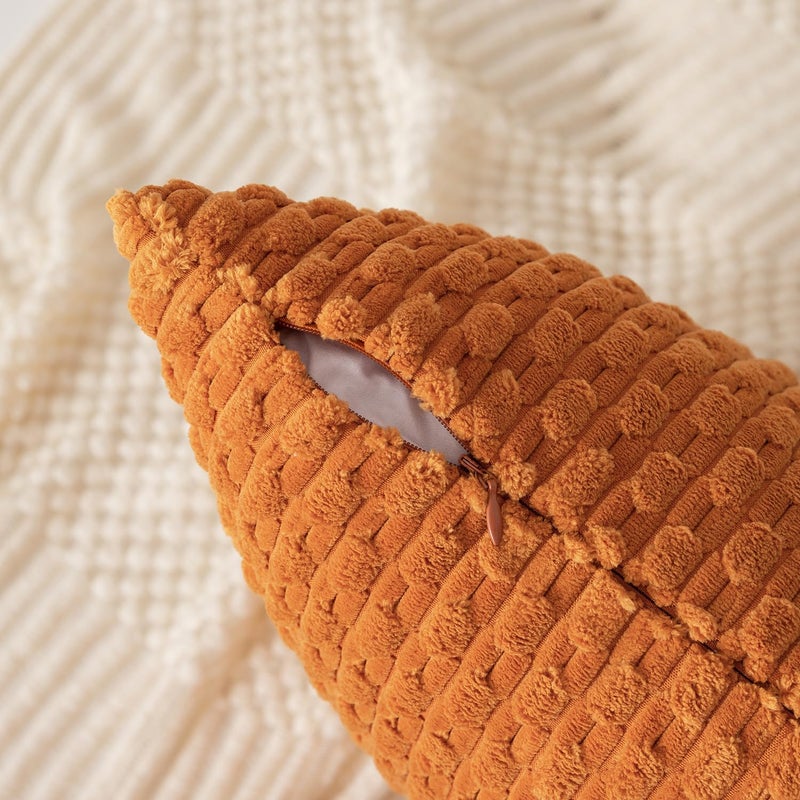 K KEVIN TEXTILE Kevin Textile Throw Pillow Covers Soft Corduroy Decorative Set of 2 Boho Striped Pillow Covers Pillowcases Farmhouse Home Decor for Couch Bed Sofa Living Room 26x26 Inch Orange Yellow  - Image 2