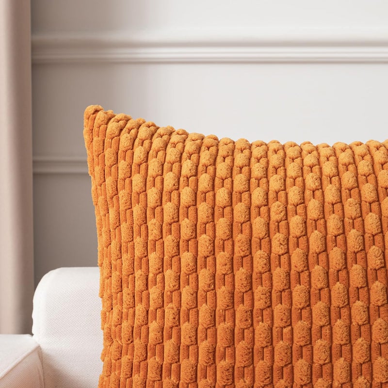K KEVIN TEXTILE Kevin Textile Throw Pillow Covers Soft Corduroy Decorative Set of 2 Boho Striped Pillow Covers Pillowcases Farmhouse Home Decor for Couch Bed Sofa Living Room 26x26 Inch Orange Yellow  - Image 3