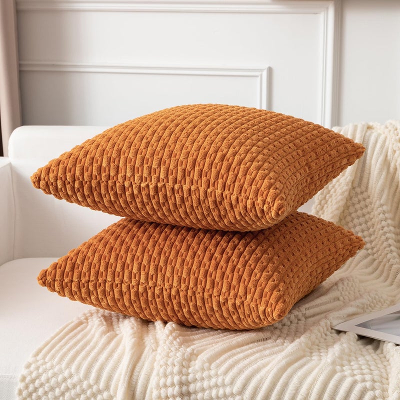 K KEVIN TEXTILE Kevin Textile Throw Pillow Covers Soft Corduroy Decorative Set of 2 Boho Striped Pillow Covers Pillowcases Farmhouse Home Decor for Couch Bed Sofa Living Room 26x26 Inch Orange Yellow  - Image 5