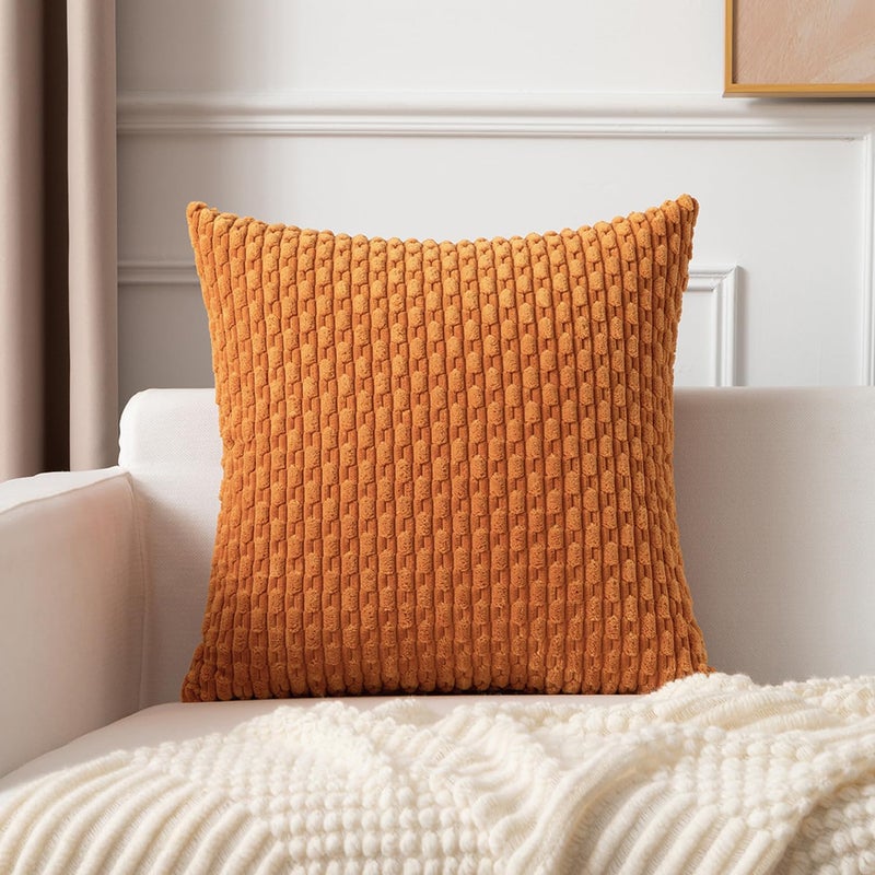 K KEVIN TEXTILE Kevin Textile Throw Pillow Covers Soft Corduroy Decorative Set of 2 Boho Striped Pillow Covers Pillowcases Farmhouse Home Decor for Couch Bed Sofa Living Room 26x26 Inch Orange Yellow  - Image 4