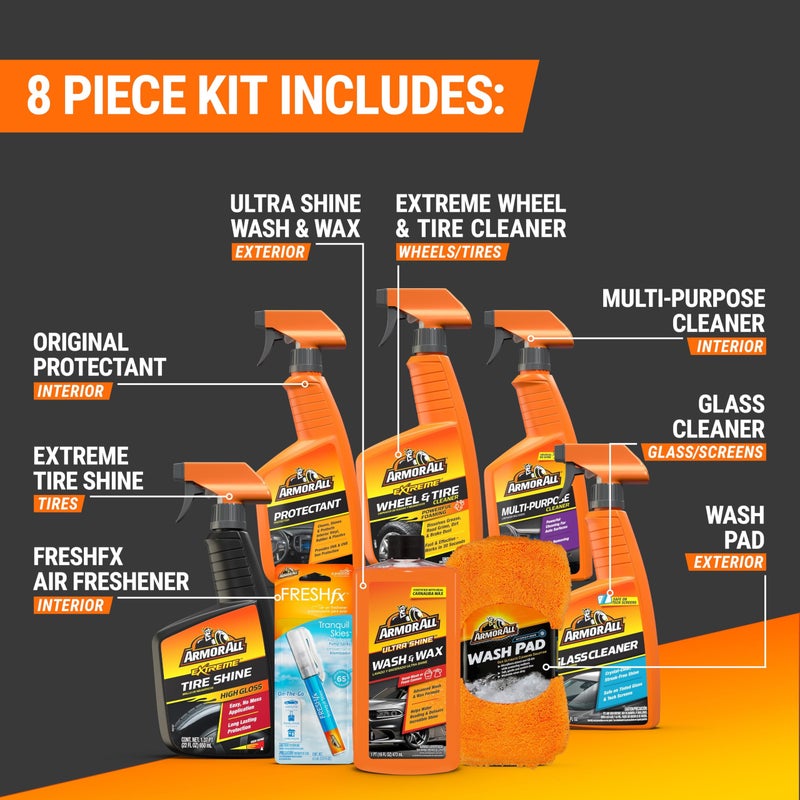 Armor All Premier Car Care Kit, Includes Car Wax & Wash Kit, Glass Cleaner, Car Air Freshener, Tire & Wheel Cleaner (8 Piece Kit) - Image 2
