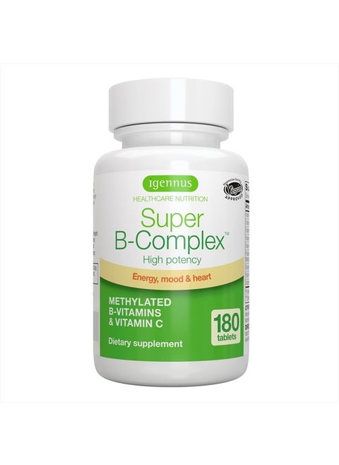 Super B-Complex – Methylated Sustained Release Clean Label B Complex with Methylfolate, Boosted B12 Methylcobalamin, Vegan, Lab Verified, 180 Small Tablets by Igennus