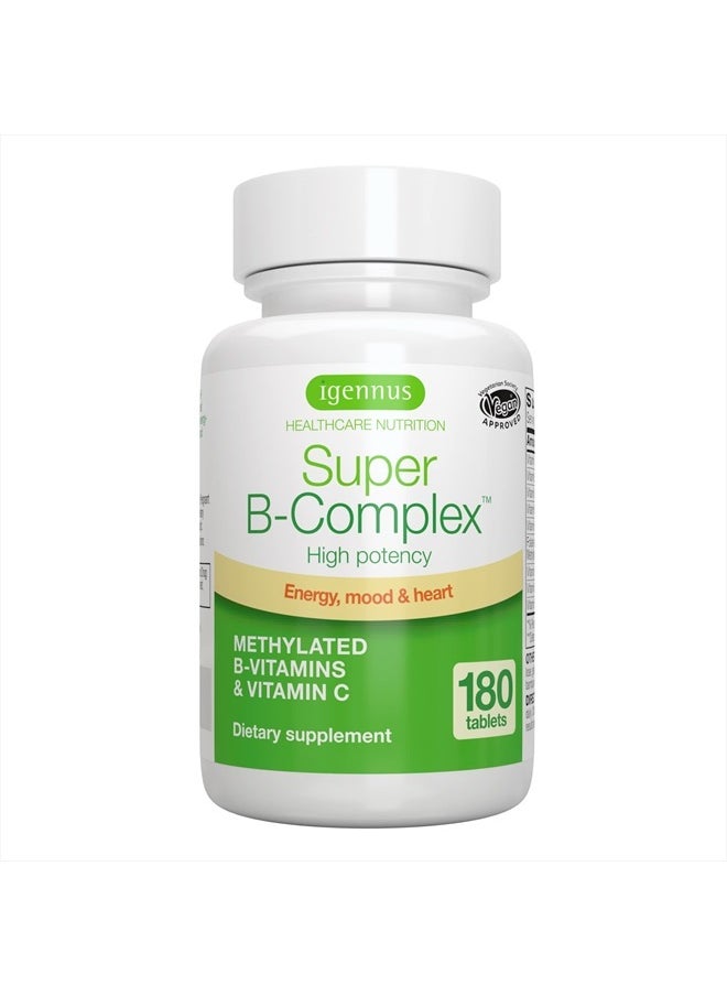 Super B-Complex – Methylated Sustained Release Clean Label B Complex with Methylfolate, Boosted B12 Methylcobalamin, Vegan, Lab Verified, 180 Small Tablets by Igennus