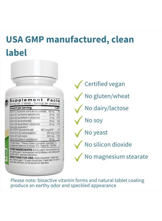 Super B-Complex – Methylated Sustained Release Clean Label B Complex with Methylfolate, Boosted B12 Methylcobalamin, Vegan, Lab Verified, 180 Small Tablets by Igennus