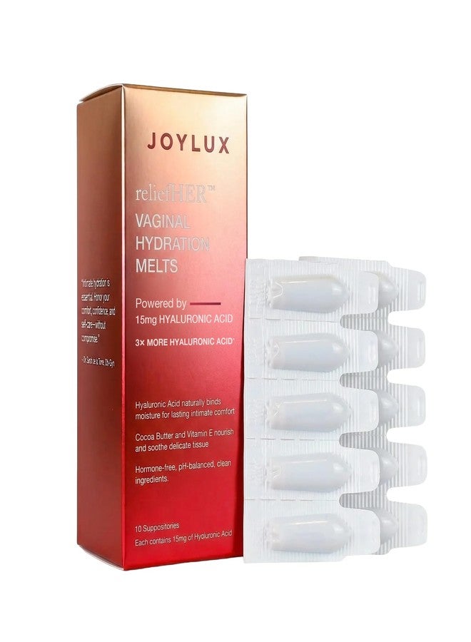 Joylux reliefHER Hydration Melts, Moisturizing Vaginal Suppositories with 15mg Hyaluronic Acid (3X More HA, Non-Hormonal, Supports Intimate Hydration, 10 Melts - Image 1