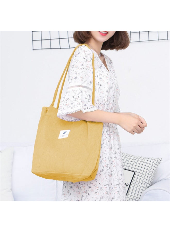 Large Capacity Versatile Canvas Tote Bag For Students Women Shopping Corduroy Single Shoulder Bag Plush Handbag-Color:Rice Yellow  - Image 1