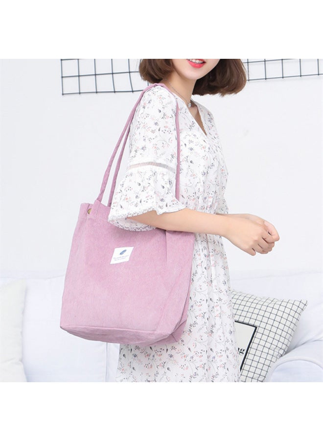 Large Capacity Versatile Canvas Tote Bag For Students Women Shopping Corduroy Single Shoulder Bag Plush Handbag-Color:Rice Yellow  - Image 3