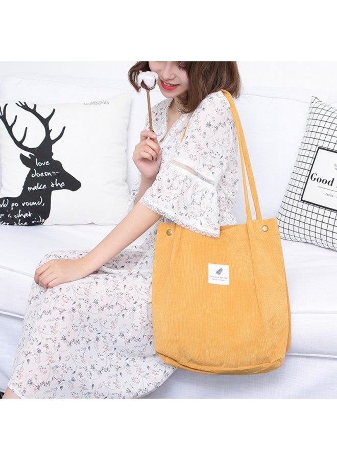 Large Capacity Versatile Canvas Tote Bag For Students Women Shopping Corduroy Single Shoulder Bag Plush Handbag-Color:Rice Yellow  - Image 4