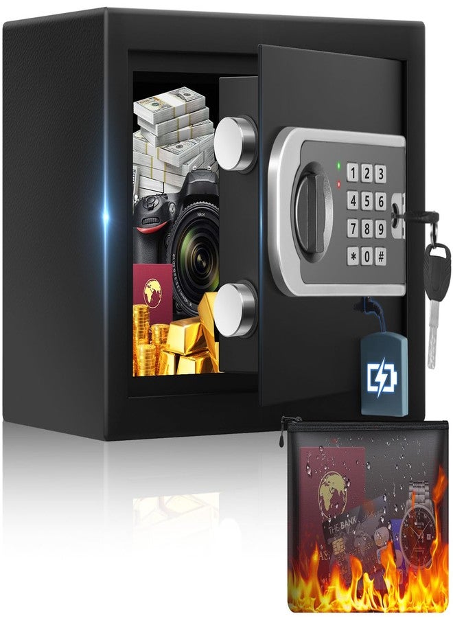 FOWORE Small Safe Box, 0.45 Cuft Money Safes for Home with Fireproof Waterproof bag, Personal Home Safes with Electronic Keypad Spare Key, Digital Security Safe Box for cash Valuables Jewelry - Image 1