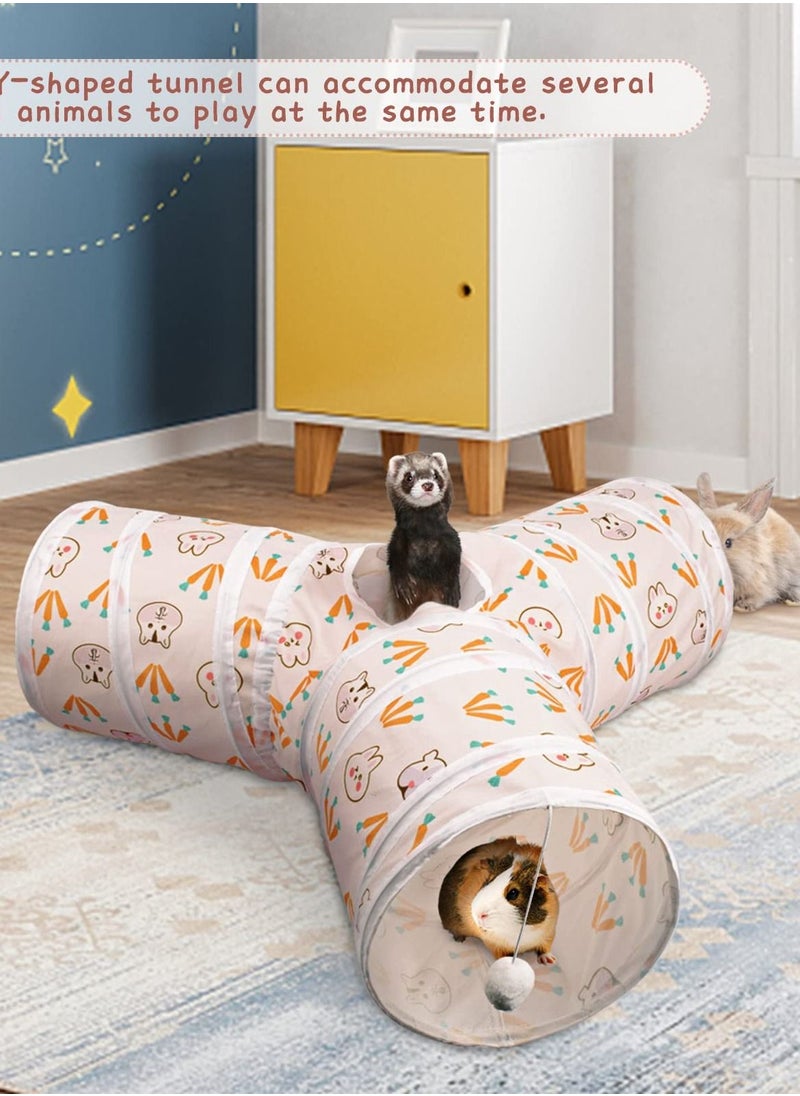 Bunny Tunnels & Tubes Collapsible 3 Way Rabbits Toys Small Animal Activity Tunnel Toys for Dwarf Rabbits Bunny Guinea Pigs Kitty