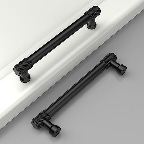 Coinkoly 10 Pack 5128mm Matte Black Cabinet Pulls Knurled Kitchen Cabinet Handles Drawer Pulls Cupboard Hardware for Cabinets - Image 1