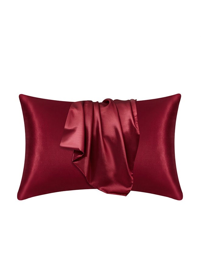 Satin Pillowcase Set of 2 for Hair and Skin, Smooth Cooling Pillow Cases, Silk Pillow Case, Striped Pillow Cover, Soft Plain Pillow Covers with Envelope Closure (51 x 76 cm, Burgundy) - Image 2