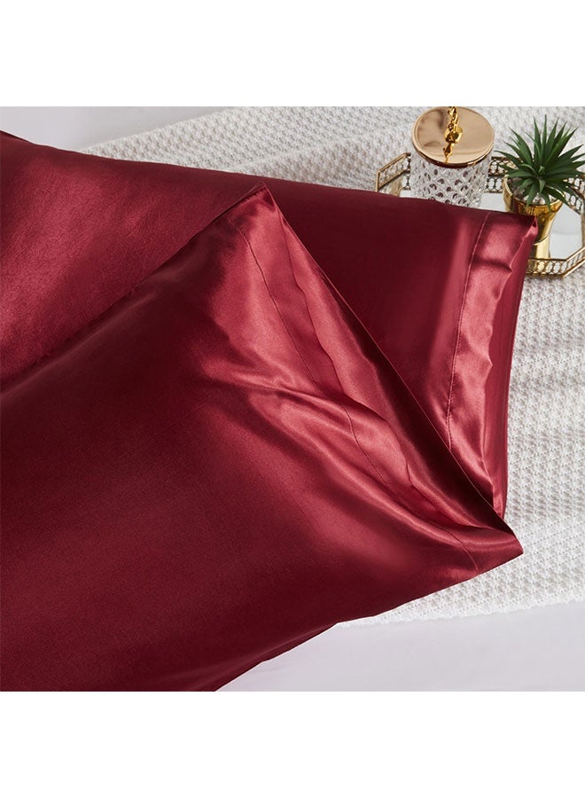 Satin Pillowcase Set of 2 for Hair and Skin, Smooth Cooling Pillow Cases, Silk Pillow Case, Striped Pillow Cover, Soft Plain Pillow Covers with Envelope Closure (51 x 76 cm, Burgundy) - Image 3