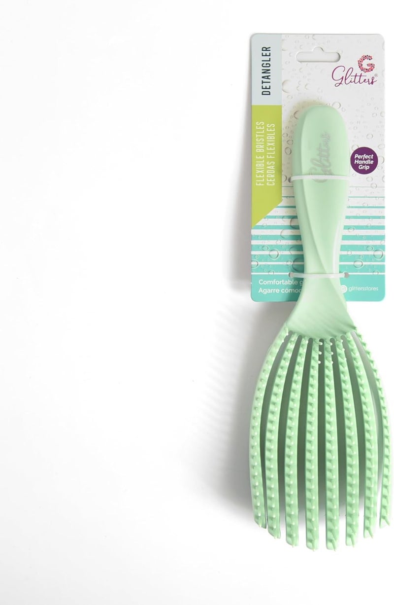 Glitters Gentle Detangling Hairbrush for All Hair Types - Soft Silicone Handle, Non-Staining and Frizz-Fighting, Green - Image 1