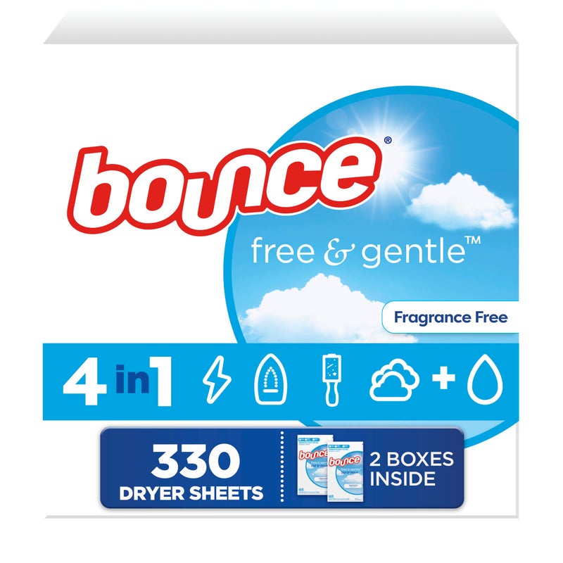 Bounce Free And Gentle Dryer Sheets For Sensitive Skin, Hypoallergenic, Free Of Dyes And Perfumes, Unscented, 330 Count - Image 1