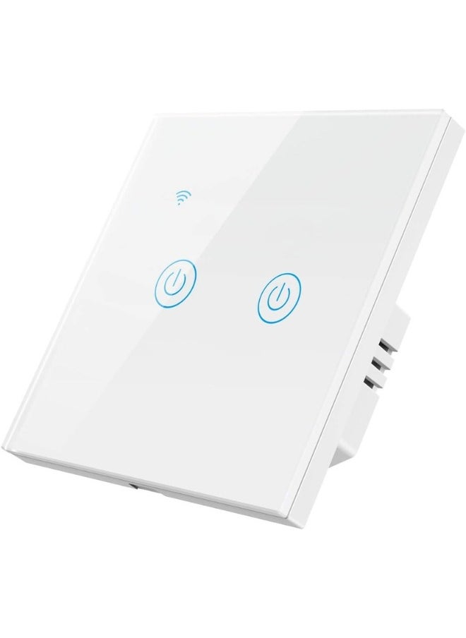 Doogee Wi-Fi Zigbee Smart Wireless Touch Switches No Neutral Wire Required Compatible with Alexa and Google Home APP Remote Control Touch Switch Voice Control No Hub Required (2 Gang White)  - Image 1
