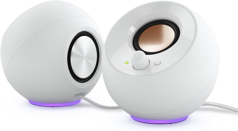 Creative Pebble SE Minimalist 2.0 USB-C Powered PC Speakers مع إضاءة RGB ​, 3.5 مم AUX-في، حتى 4.4W RMS الطاقة لأجهزة الكمبيوتر وأجهزة الكمبيوتر المحمولة (أبيض) - Image 1
