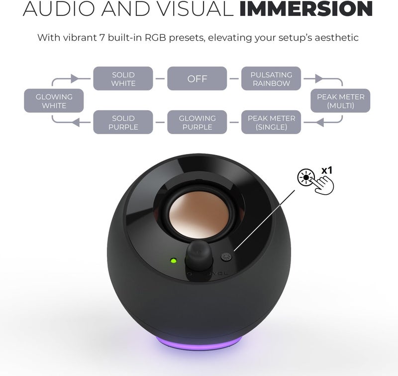 Creative Pebble SE Minimalist 2.0 USB-C Powered PC Speakers مع إضاءة RGB ​, 3.5 مم AUX-في، حتى 4.4W RMS الطاقة لأجهزة الكمبيوتر وأجهزة الكمبيوتر المحمولة (أبيض) - Image 2