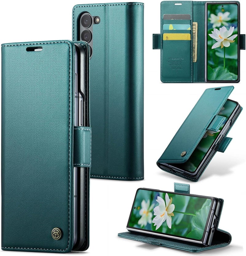 Rerzoiro Case for Samsung Galaxy Z Fold 6 Case, Cover Premium PU Leather [RFID Blocking] Wallet Flip Folio Case with Card Holder and Magnetic Kickstand Cover for Samsung Z Fold 6, Turquoise - Image 1