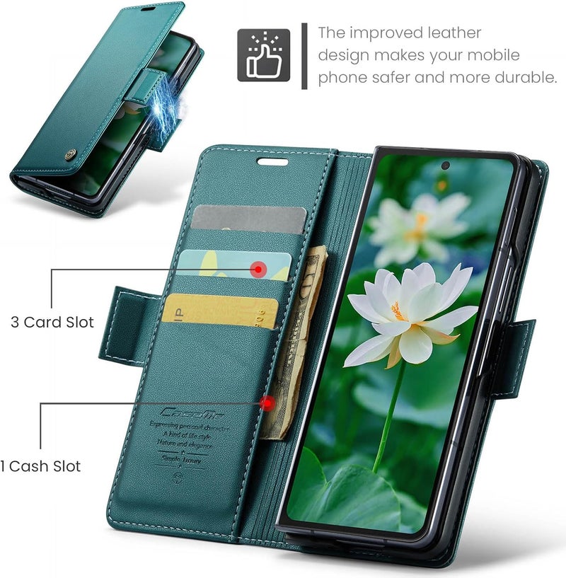Rerzoiro Case for Samsung Galaxy Z Fold 6 Case, Cover Premium PU Leather [RFID Blocking] Wallet Flip Folio Case with Card Holder and Magnetic Kickstand Cover for Samsung Z Fold 6, Turquoise - Image 3