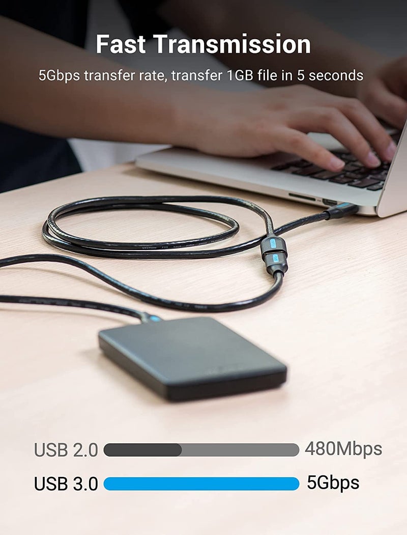 USB 3.0 Fast Data Transfer Cable Compatible with Printer, USB Keyboard, Flash Drive, Hard Drive, Mouse (USB 3.0 Extension, 0.5 Meter) - Image 2