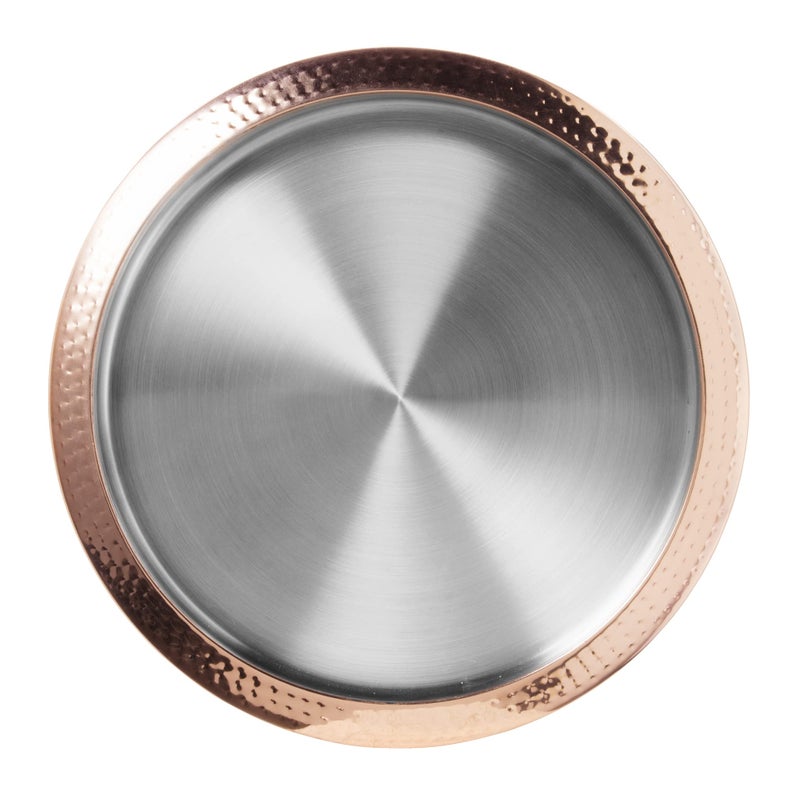 OGGI Round Stainless Steel Tray with Copper Rim 14 Ideal for Coffee Table Decorative Tea and Bar Serving