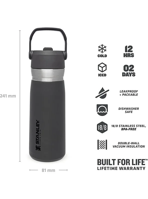 Stanley Stanley IceFlowâ„¢  Flip Straw Water Bottle 0.65L / 22OZ Charcoal â€“ Leakproof | Stainless Steel Water Bottle with Flip Straw | BPA FREE | Easy to Carry | Dishwasher safe | Lifetime Warranty