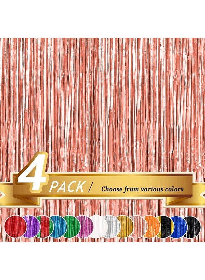 Propsicle - Propsicle 4 pcs 4ft x 6ft Rose Gold Metallic Tinsel Fringe Foil Curtains Shimmer Backdrop Decoration for Anniversary, Birthday, Bachelorette, Baby Shower Party - Pack of 4 - Image 1
