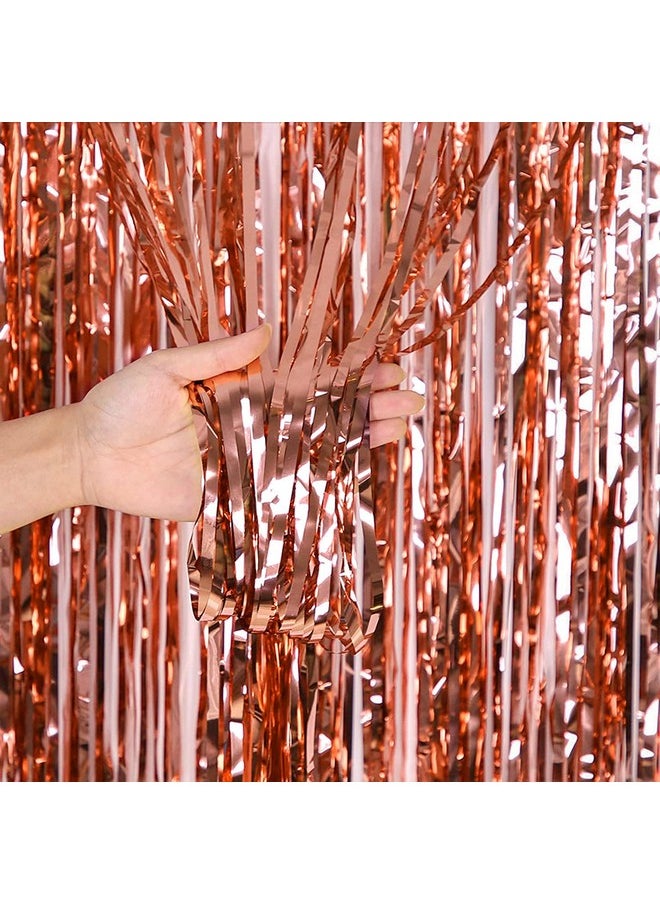 Propsicle - Propsicle 4 pcs 4ft x 6ft Rose Gold Metallic Tinsel Fringe Foil Curtains Shimmer Backdrop Decoration for Anniversary, Birthday, Bachelorette, Baby Shower Party - Pack of 4 - Image 1