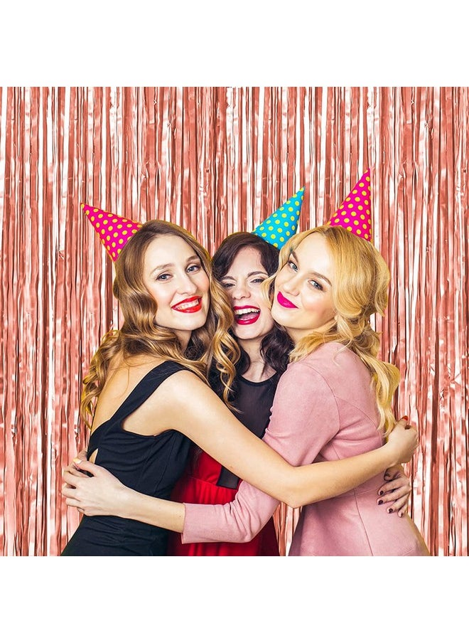 Propsicle - Propsicle 4 pcs 4ft x 6ft Rose Gold Metallic Tinsel Fringe Foil Curtains Shimmer Backdrop Decoration for Anniversary, Birthday, Bachelorette, Baby Shower Party - Pack of 4 - Image 1