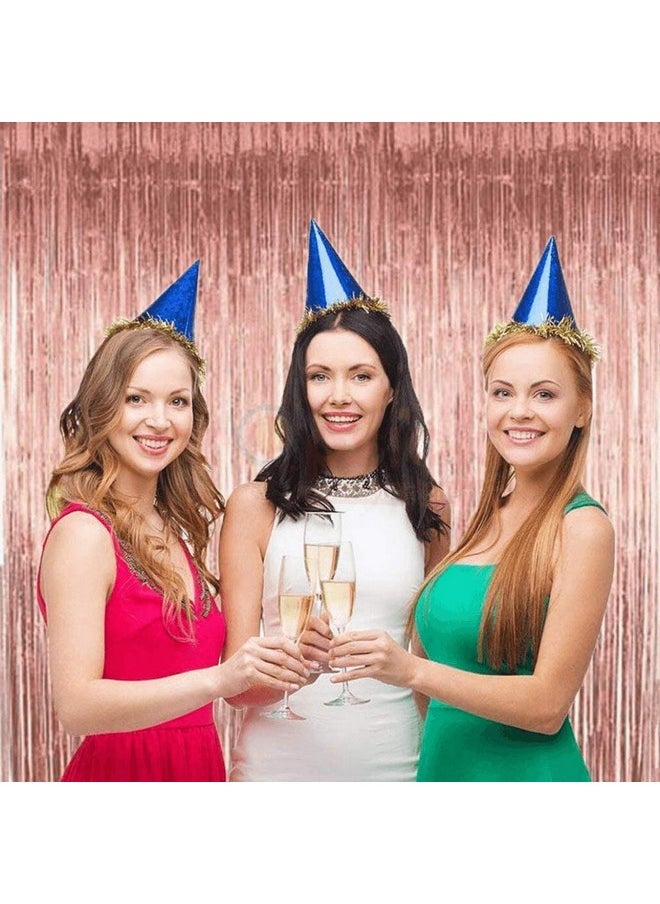 Propsicle - Propsicle 4 pcs 4ft x 6ft Rose Gold Metallic Tinsel Fringe Foil Curtains Shimmer Backdrop Decoration for Anniversary, Birthday, Bachelorette, Baby Shower Party - Pack of 4 - Image 1