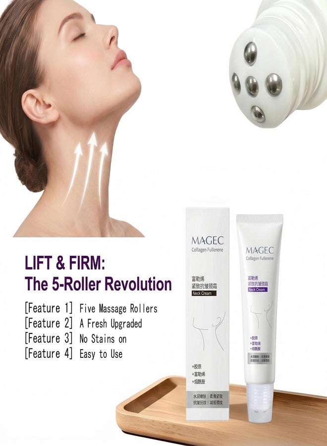 Manoai Magic Collagen Fullerene Neck Cream, Advanced Neck Cream with Roller, Moisturizing Anti-Wrinkle Treatment for Sagging Neck, Five Rollers Boost Absorption, Reduce Crepey Skin and Double Chin(1 PCS - Image 4