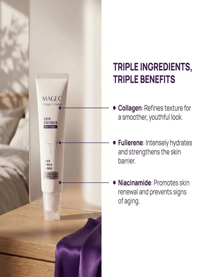 Manoai Magic Collagen Fullerene Neck Cream, Advanced Neck Cream with Roller, Moisturizing Anti-Wrinkle Treatment for Sagging Neck, Five Rollers Boost Absorption, Reduce Crepey Skin and Double Chin(1 PCS - Image 3