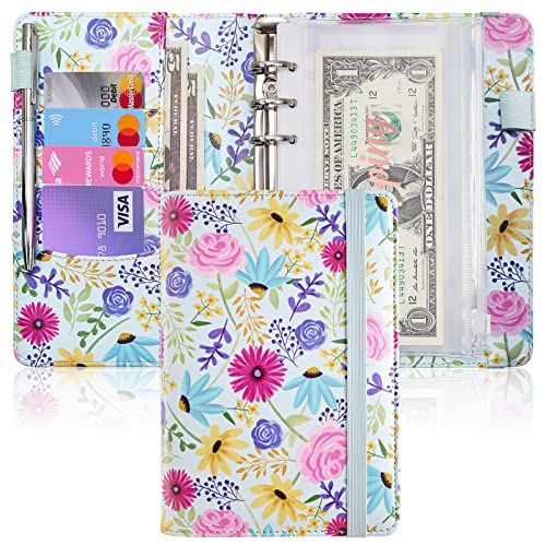 Zreal A6 Budget Binder for Money Saving, PU Leather Budget Planner with 8 Cash Envelopes, Budget Sheets & Rose Gold Category Stickers, Money Organizer for Cash (Blue Flower) - Image 1