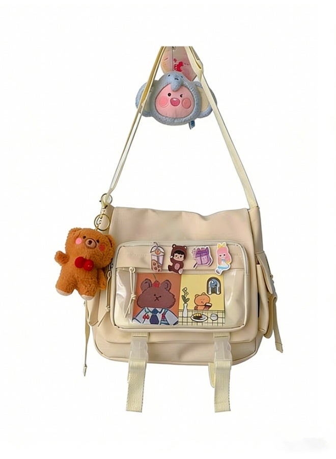 حقيبة كروسبودي قماش القنفذ كبيرة السعة - حقيبة البوستمان أحادية الكتف بلون موحد للفتيات والطالبات (للدراسة والاستخدام اليومي) - Image 1