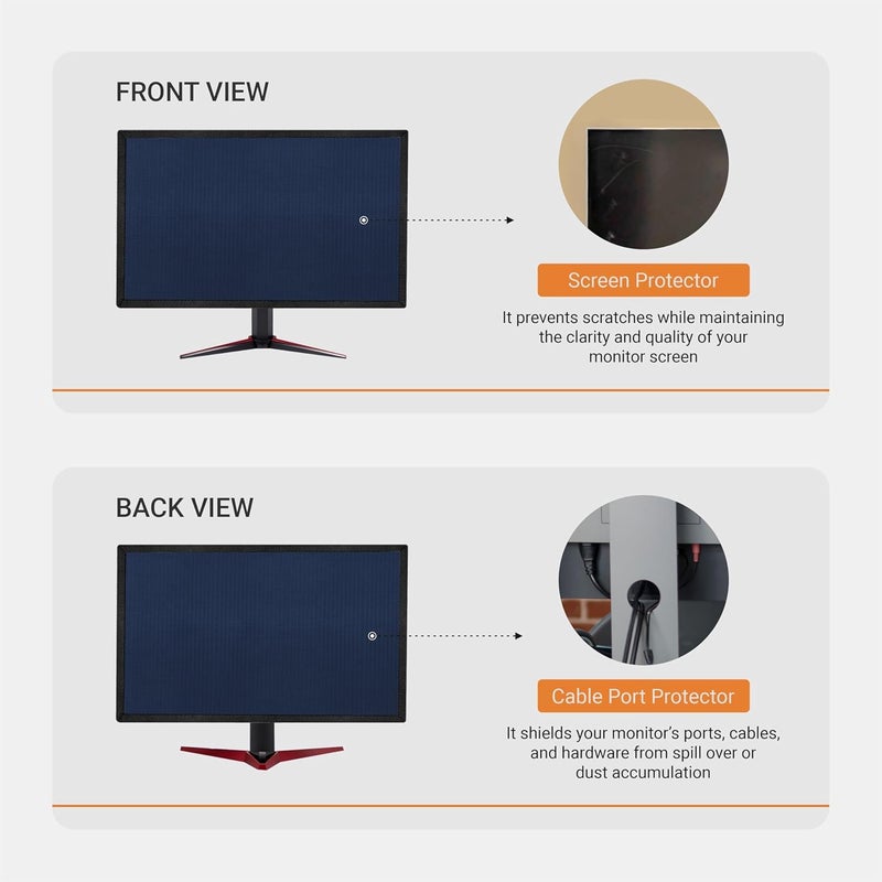 Cranique Dust Proof LCD / LED Monitor Cover for 24" Dell | HP | LG | Lenovo | Samsung | Acer | BenQ 24 Inch (Blue) - Image 3