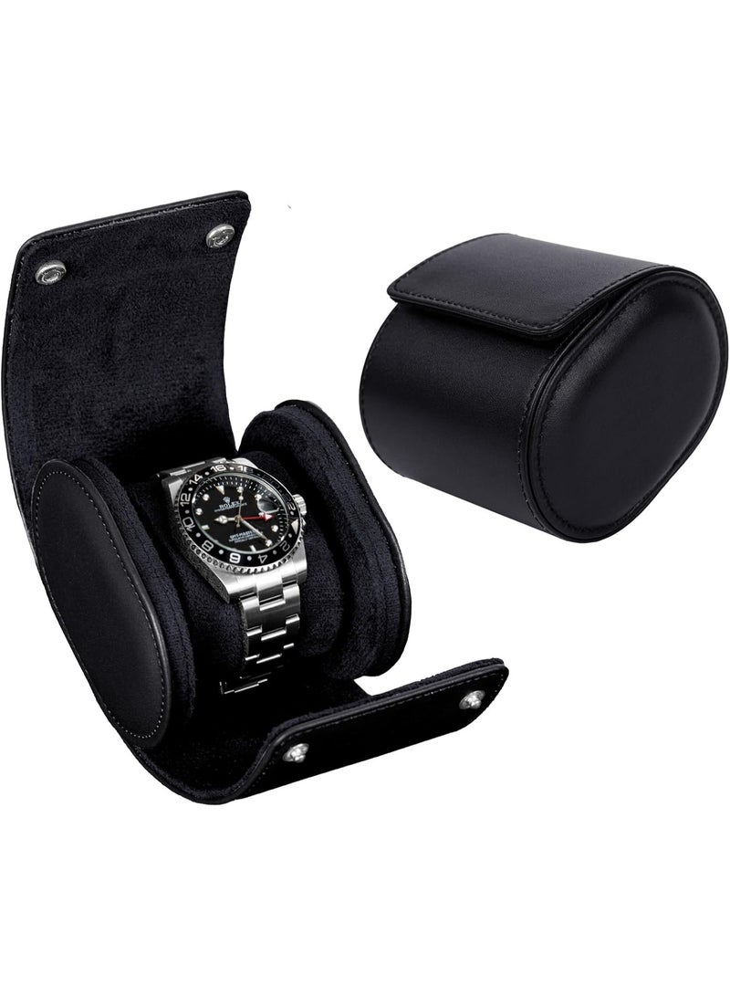 علبة سفر للساعات من BPA – رول جلد طبيعي لتخزين ساعة واحدة مع بطانة مخملية – منظم ساعات للرجال والنساء - Image 1
