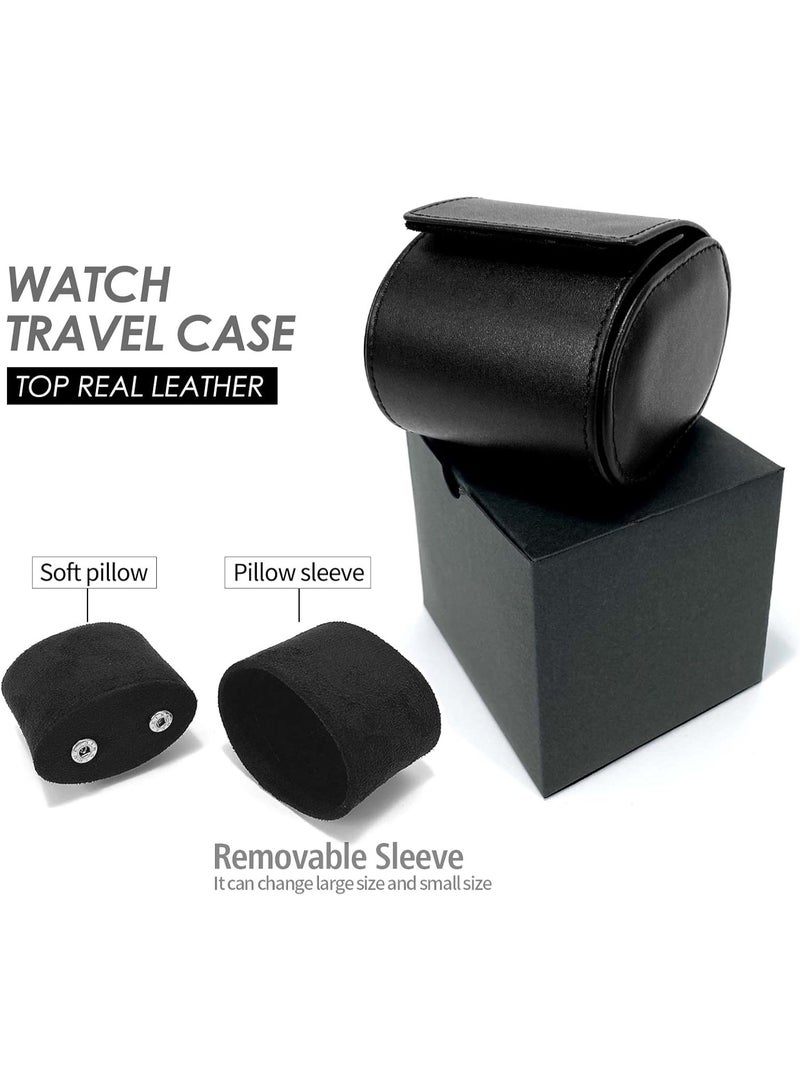 علبة سفر للساعات من BPA – رول جلد طبيعي لتخزين ساعة واحدة مع بطانة مخملية – منظم ساعات للرجال والنساء - Image 3